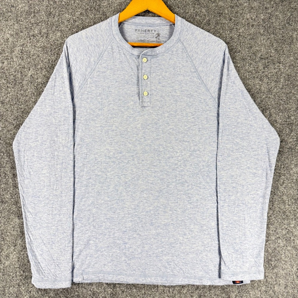 Faherty Cloud Cotton Henley Shirt Mens Large Blue Pima Cotton Modal Long Sleeve